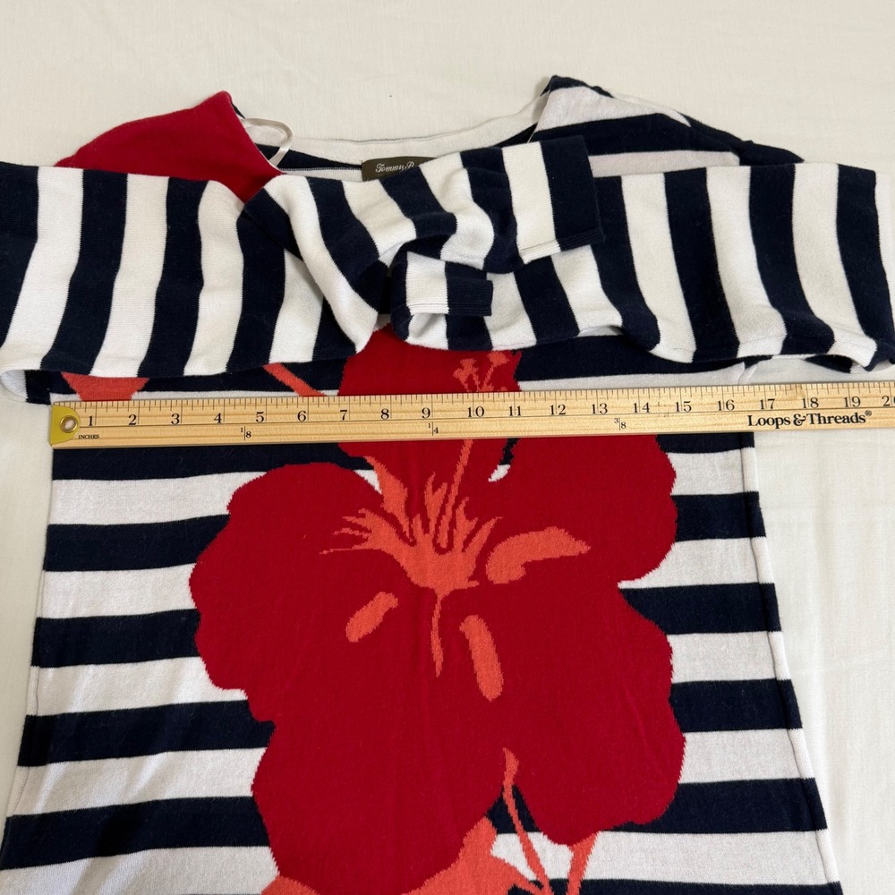 Tommy Bahama Hibiscus Floral Striped Sweater Womens S Navy Blue White Nautical - Picture 8 of 10